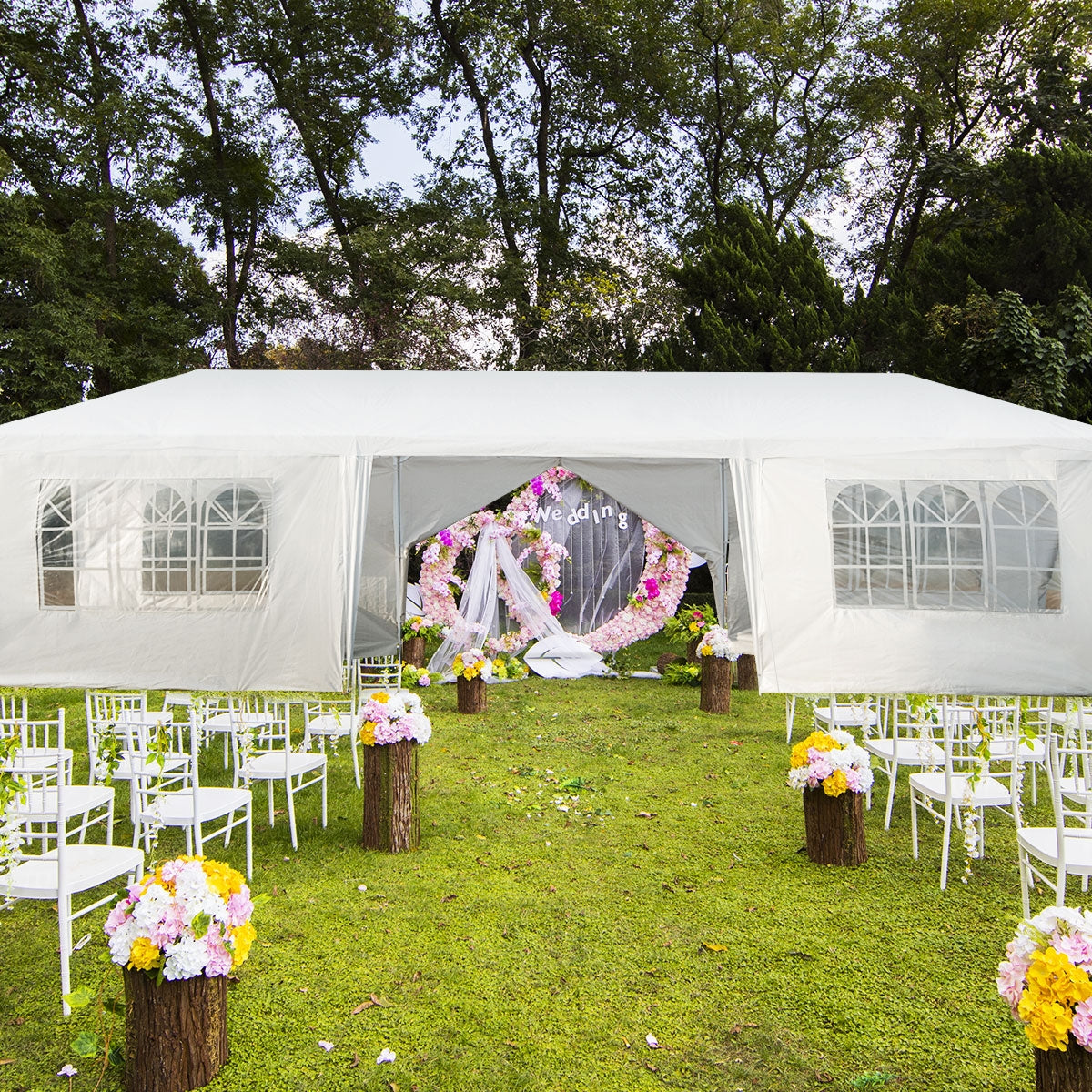 10 x 30 Feet Outdoor Canopy Tent with 6 Removable Sidewalls and 2 Doorways-WhiteÂ