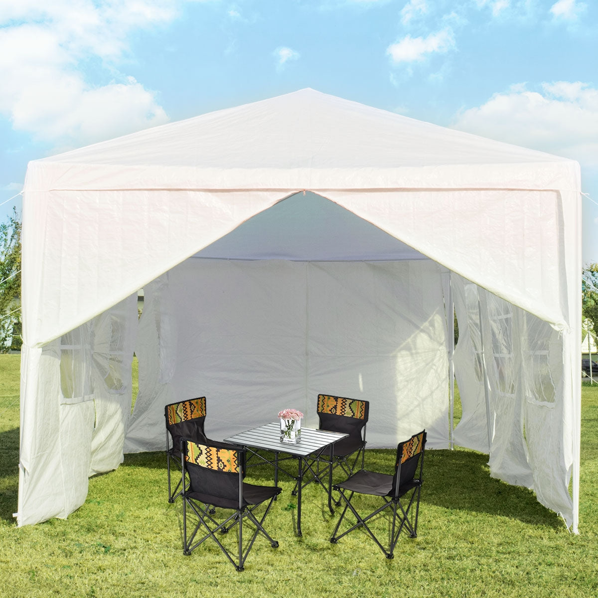 10 x 30 Feet Outdoor Canopy Tent with 6 Removable Sidewalls and 2 Doorways-WhiteÂ