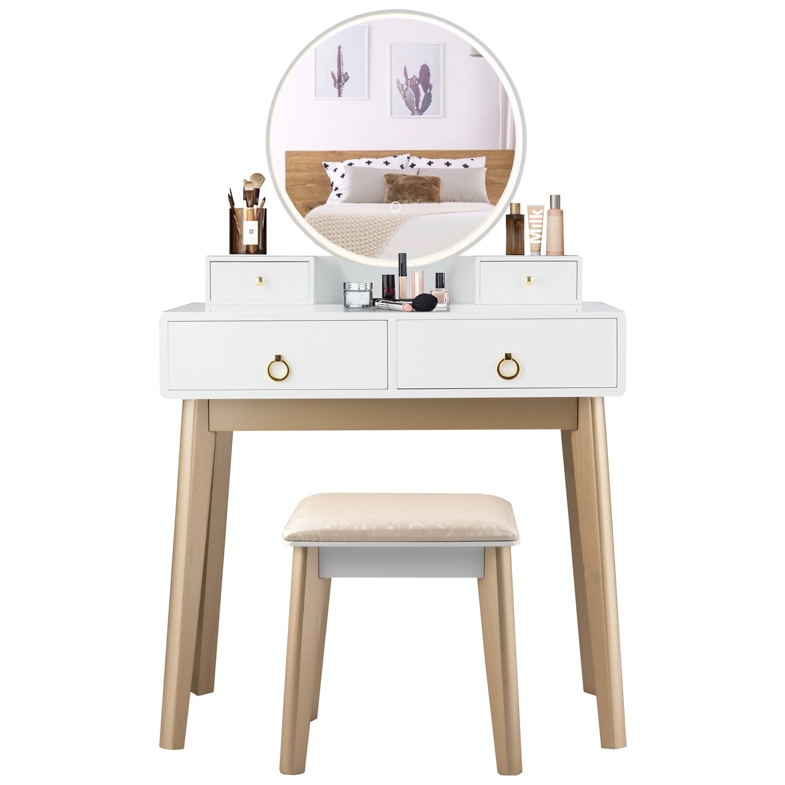 Set 3 Makeup Vanity Table Color Lighting Jewelry Divider Dressing Table-WhiteÂ