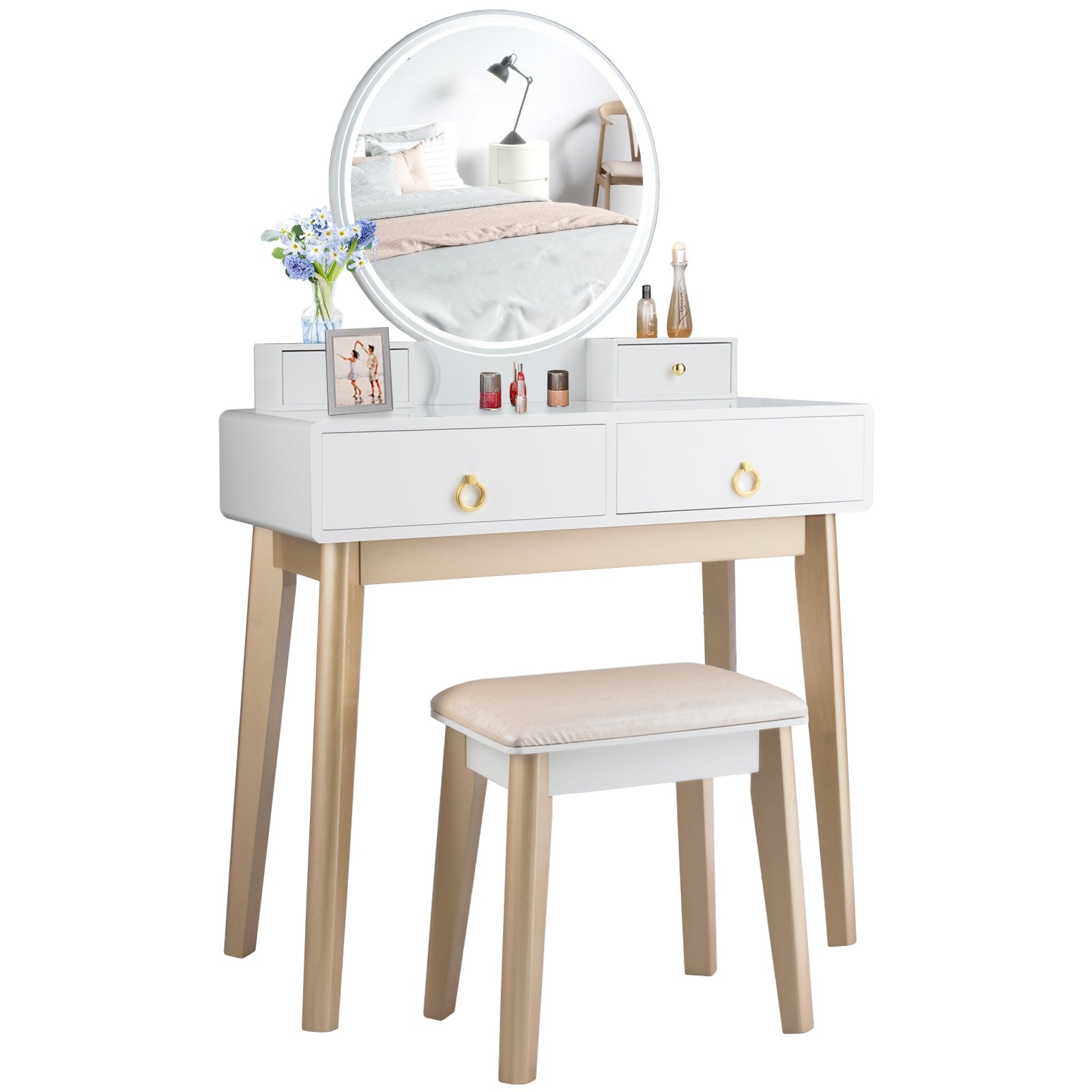 Set 3 Makeup Vanity Table Color Lighting Jewelry Divider Dressing Table-WhiteÂ