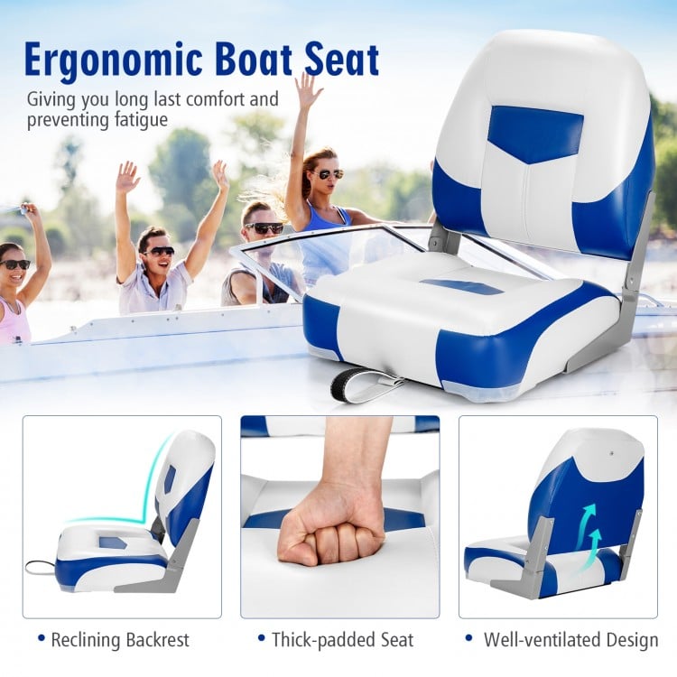 Set of 2 Folding Low Back Fishing Boat Seats with Stainless Steel Screws