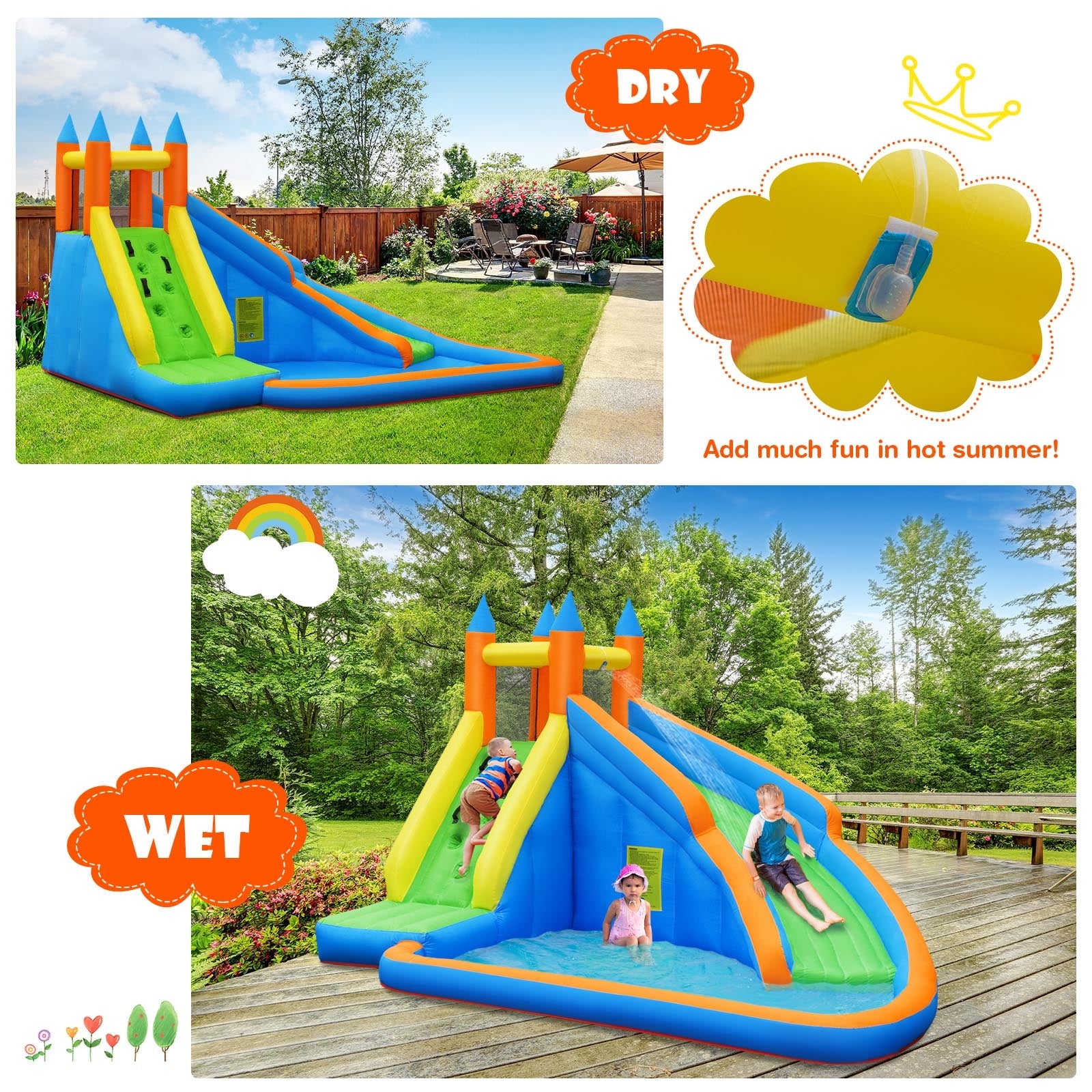 Inflatable Mighty Bounce House Jumper with Water Slide without BlowerÂ