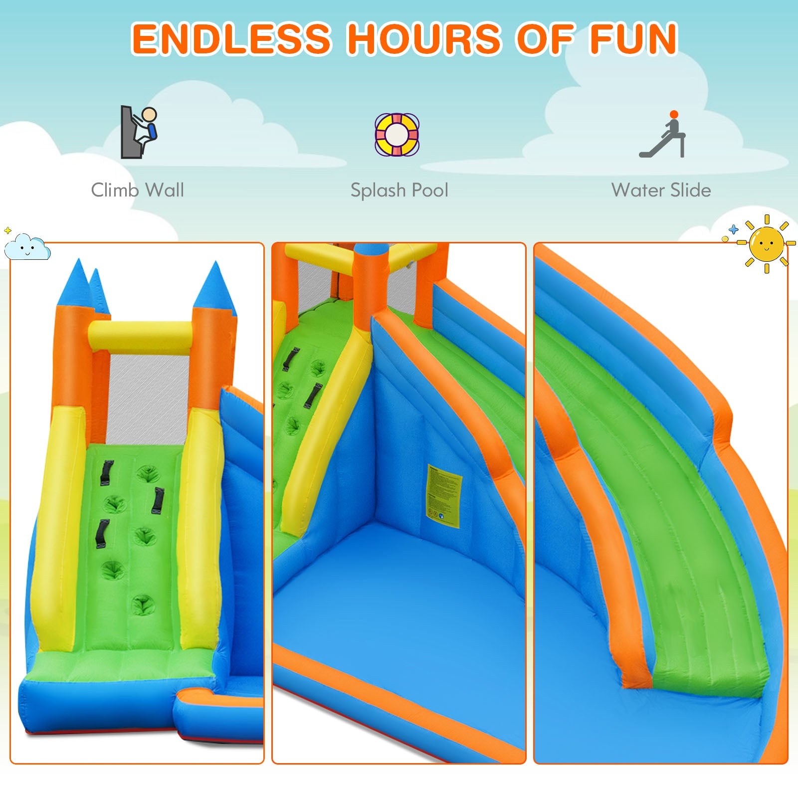 Inflatable Mighty Bounce House Jumper with Water Slide without BlowerÂ