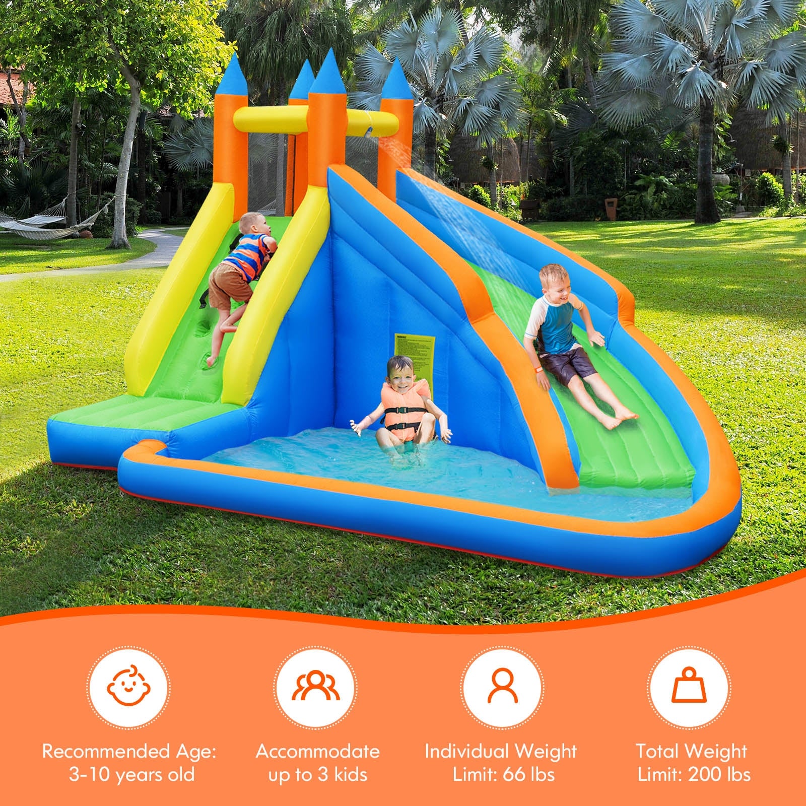 Inflatable Mighty Bounce House Jumper with Water Slide without BlowerÂ