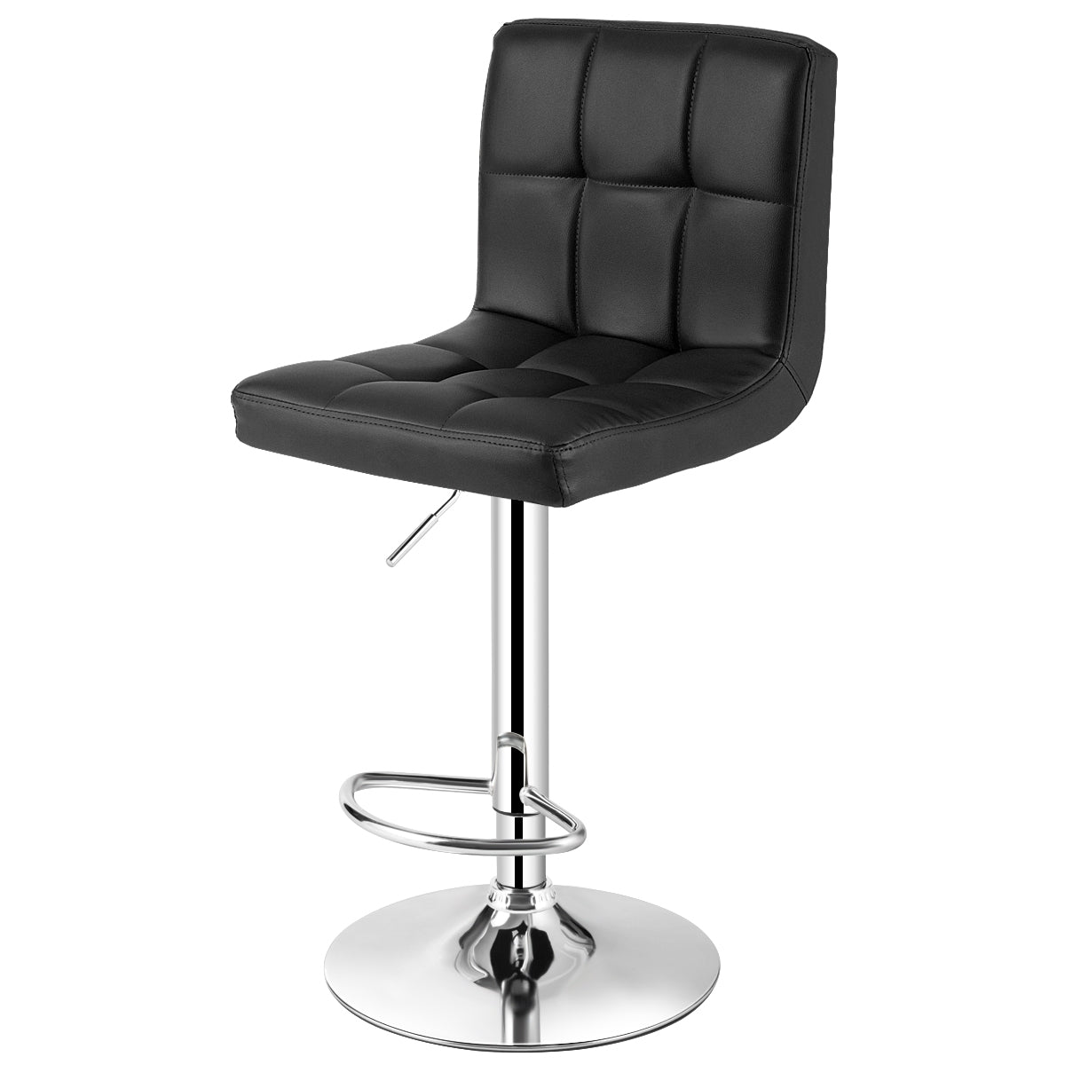 Set of 2 Square Swivel Adjustable PU Leather Bar Stools with Back and Footrest-BlackÂ