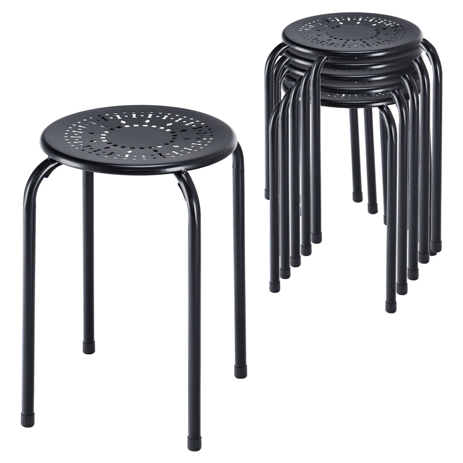 Set of 6 Stackable Daisy Backless Round Metal Stool Set-Black & PinkÂ
