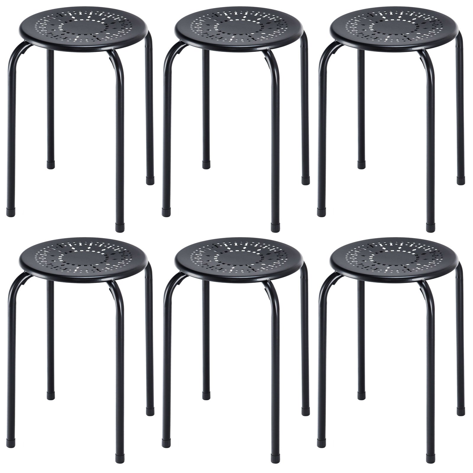 Set of 6 Stackable Daisy Backless Round Metal Stool Set-Black & PinkÂ
