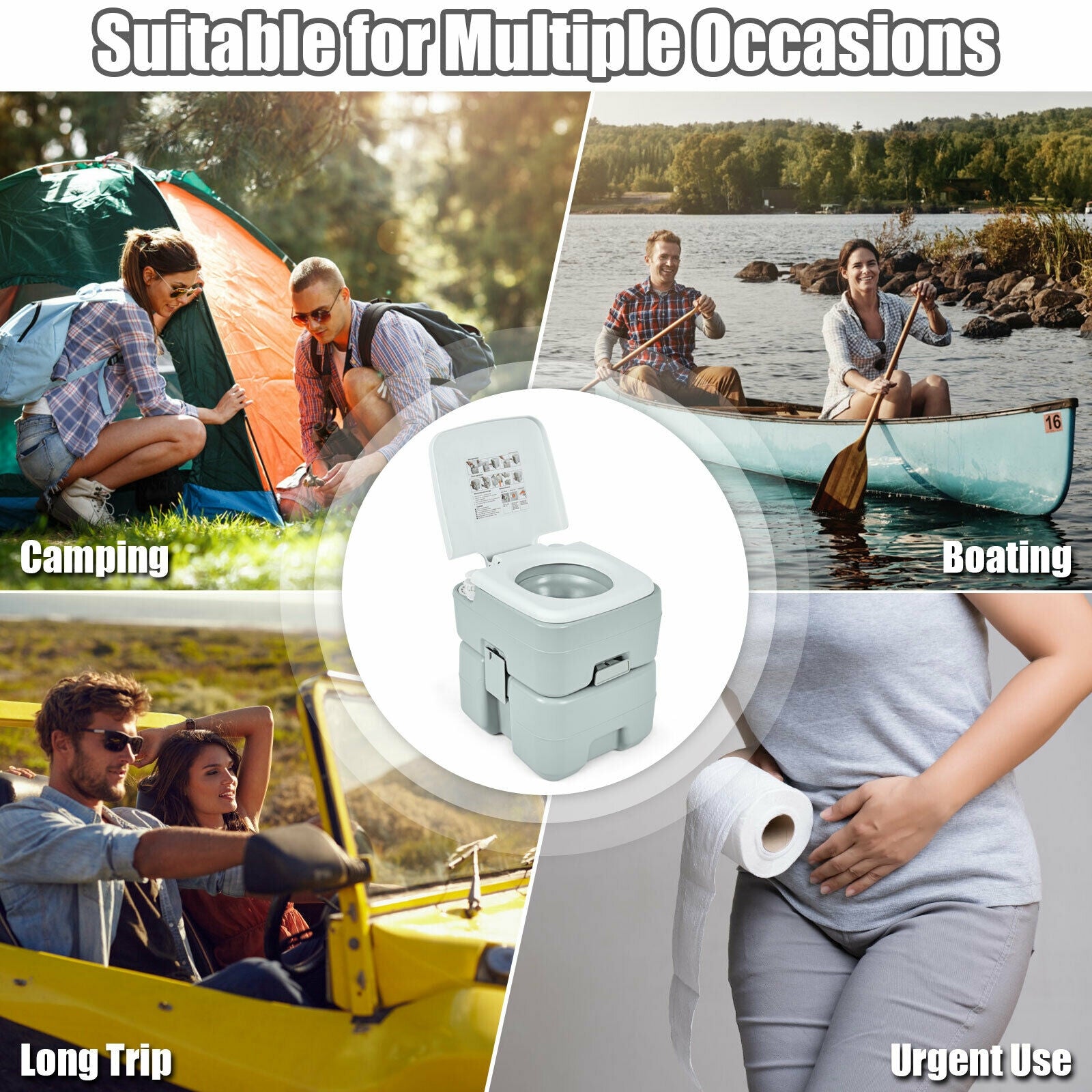 5.3 Gallon 20 L Portable Potty Commode for RV Camping Indoor OutdoorÂ