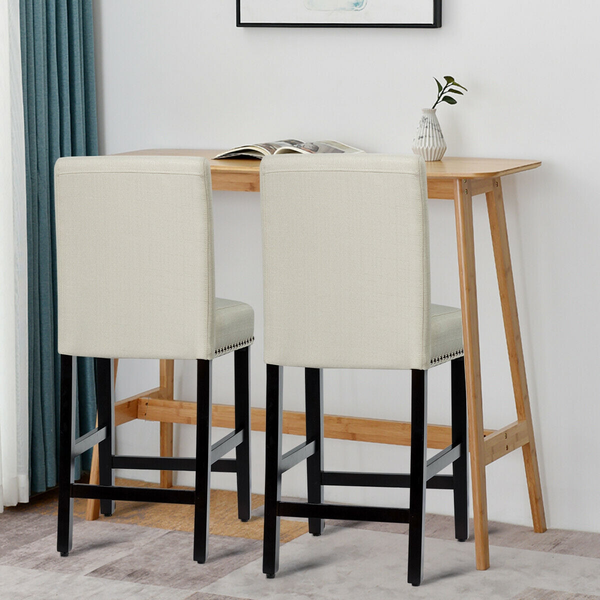 25 Inch Kitchen Chairs w/ Rubber Wood Legs-BeigeÂ