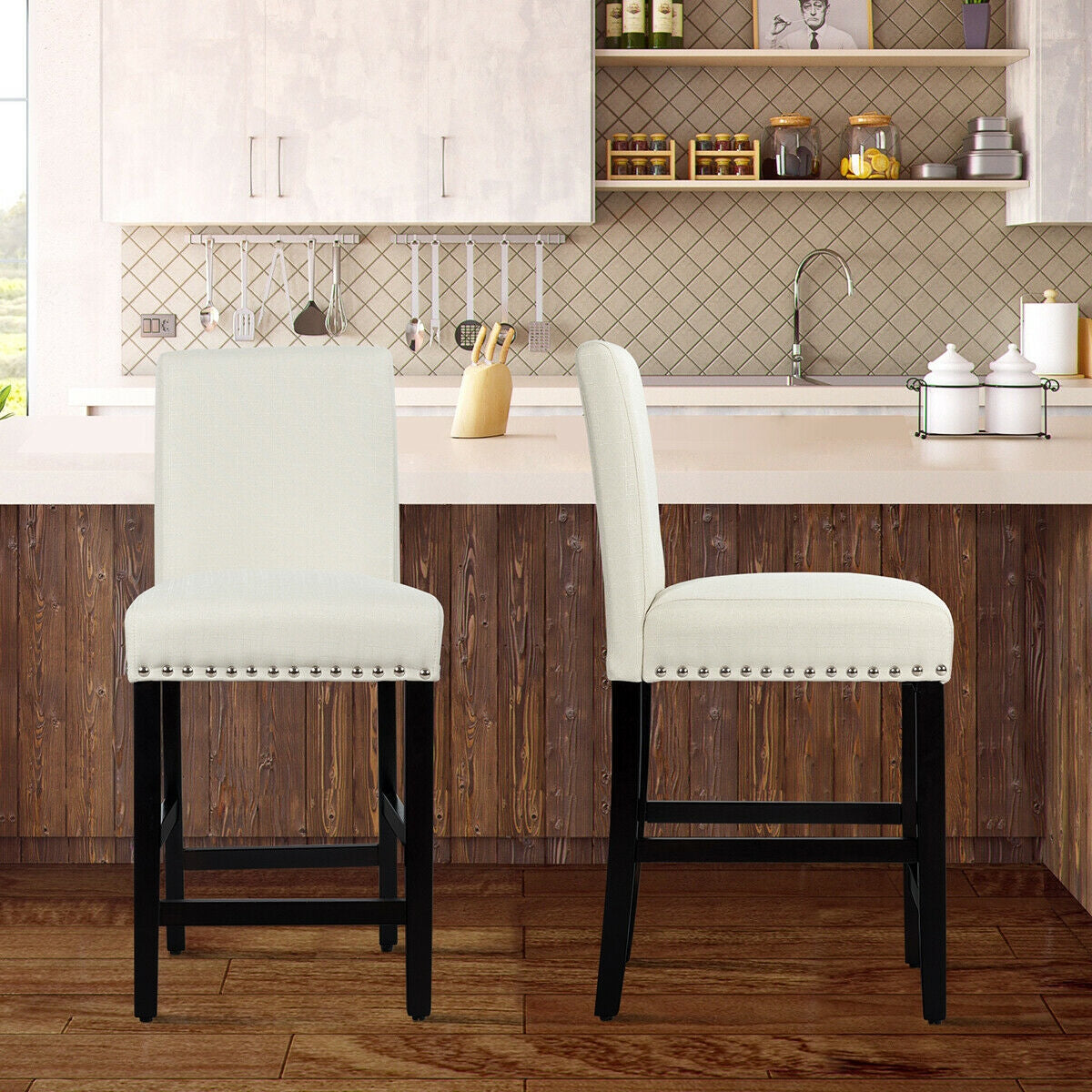 25 Inch Kitchen Chairs w/ Rubber Wood Legs-BeigeÂ