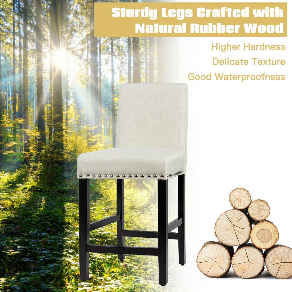 25 Inch Kitchen Chairs w/ Rubber Wood Legs-BeigeÂ