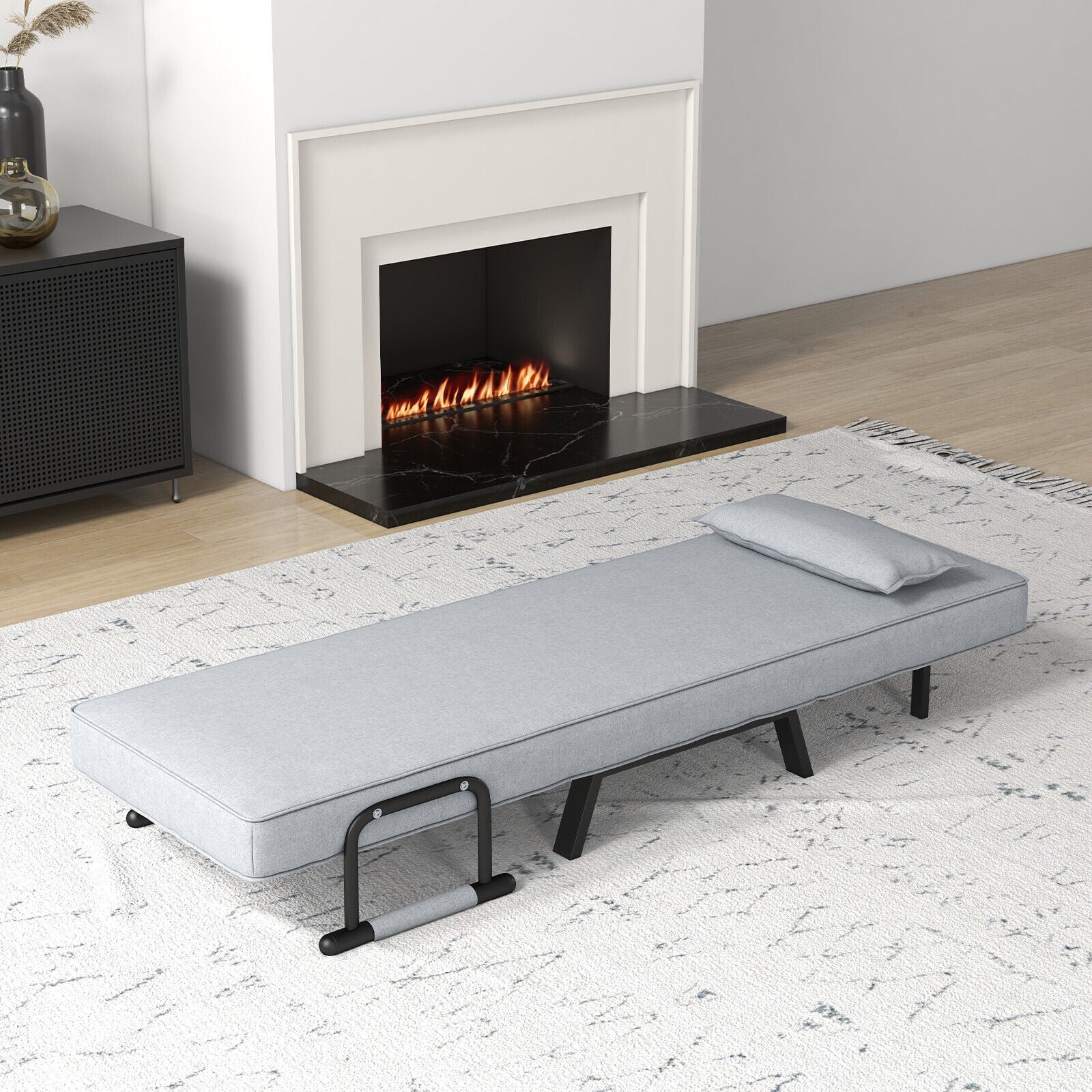 Folding 6 Position Convertible Sleeper Bed Armchair Lounge with Pillow-Light GrayÂ