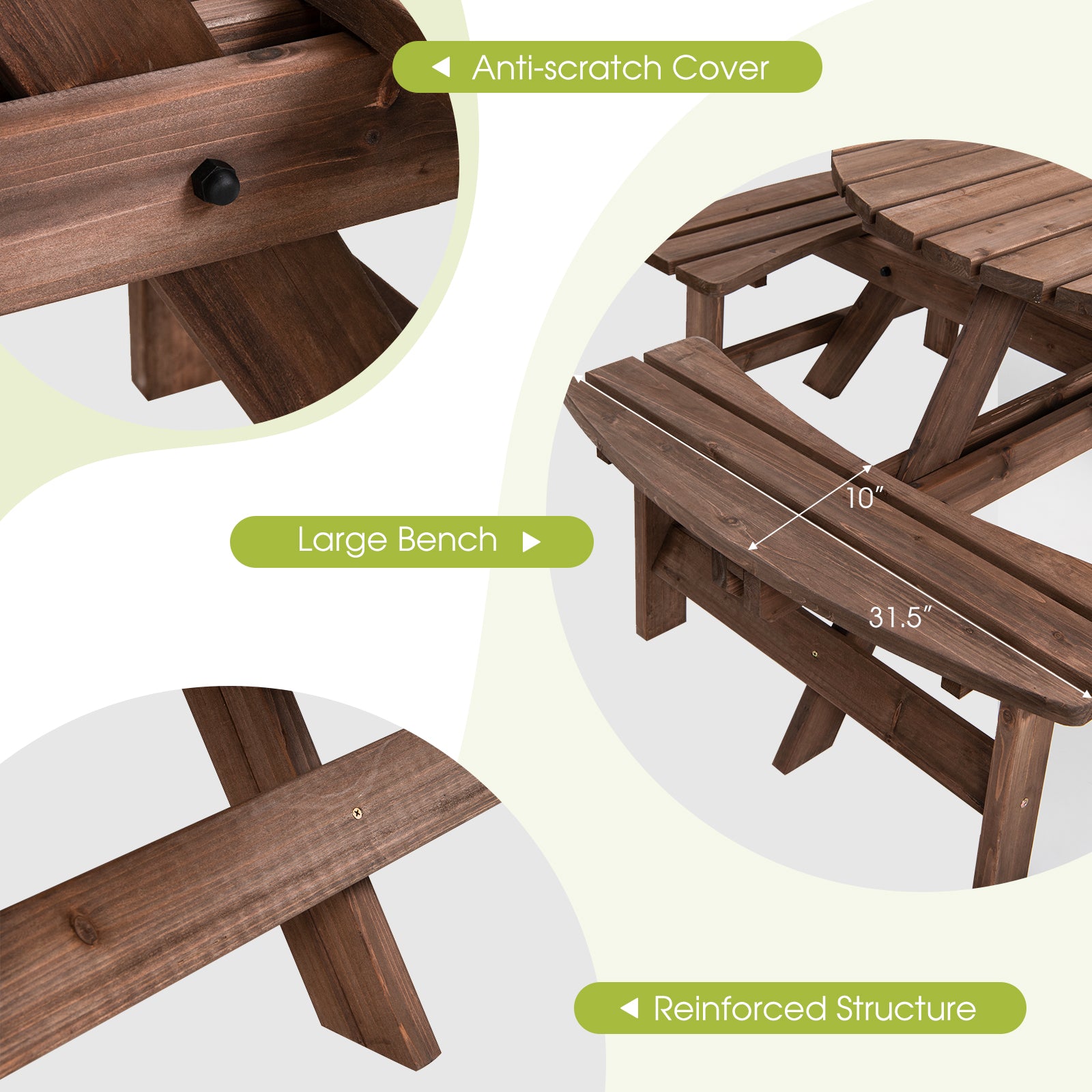 Patio 8 Seat Wood Picnic Dining Seat Bench SetÂ
