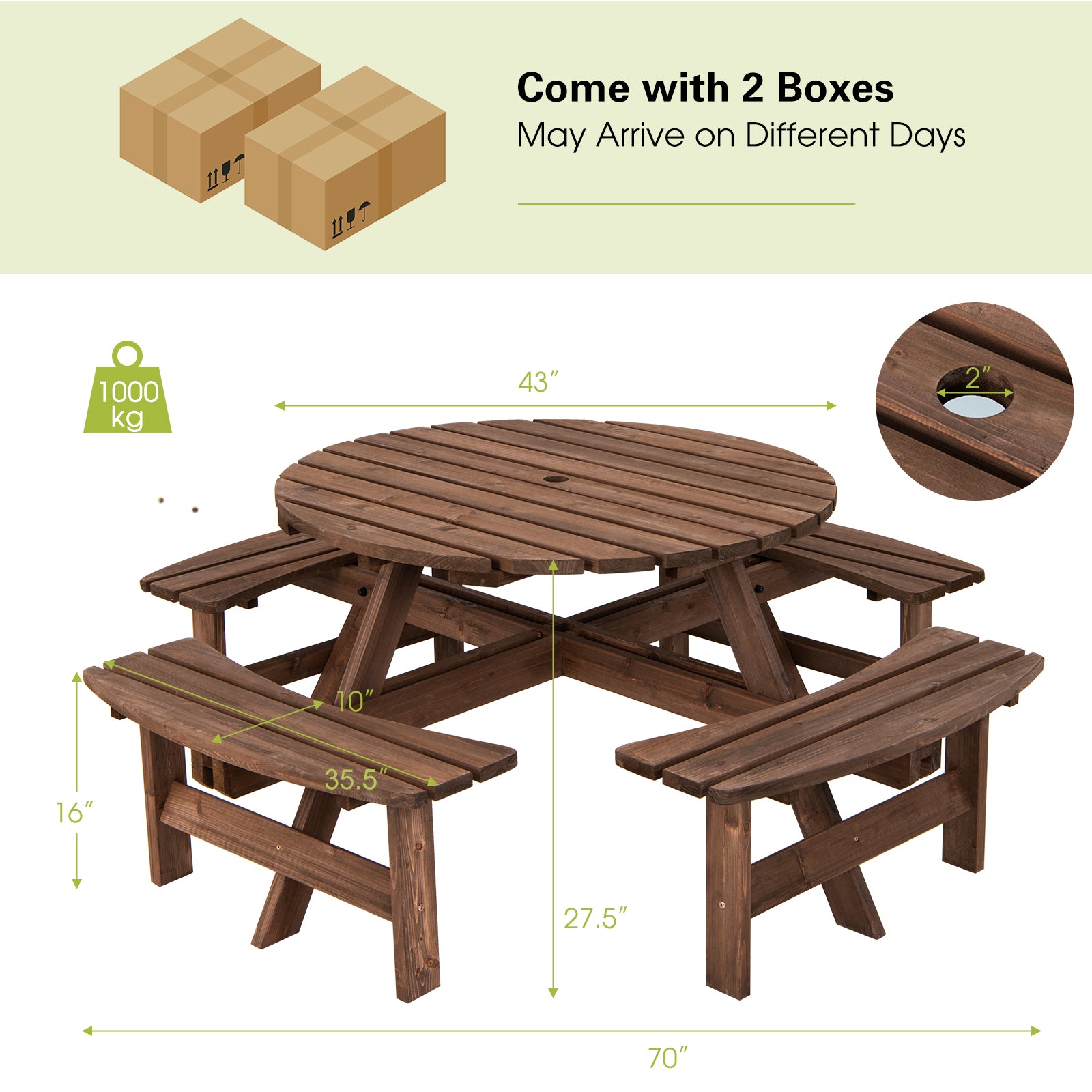 Patio 8 Seat Wood Picnic Dining Seat Bench SetÂ