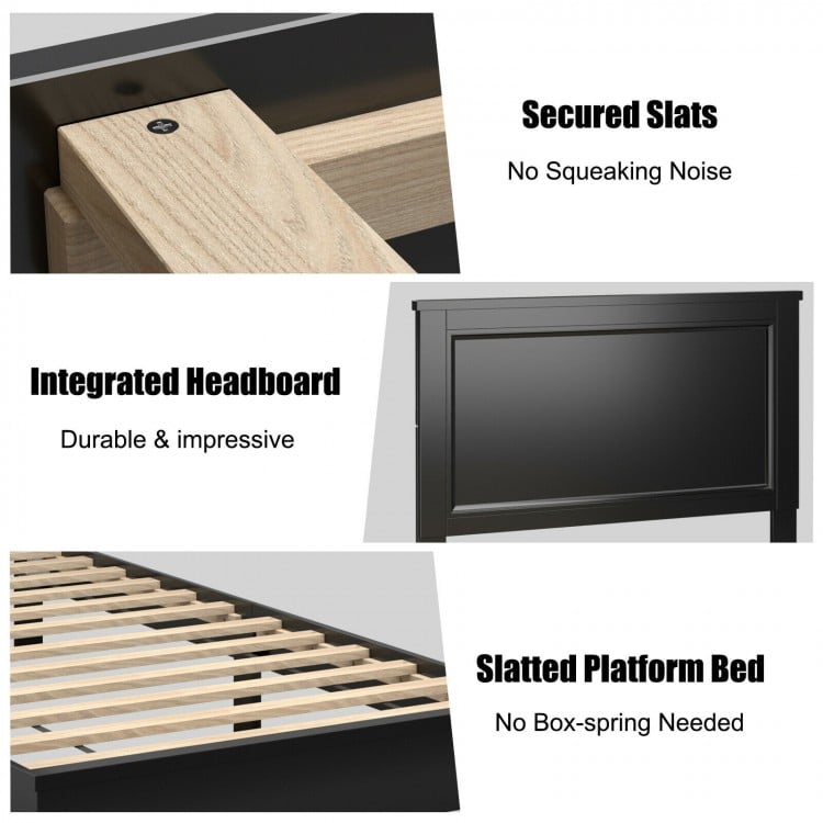 Twin Size Platform Bed Frame with Rubber Wood Leg-Black