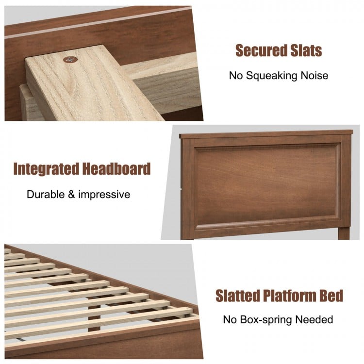 Twin Size Platform Bed Frame with Rubber Wood Leg-Walnut