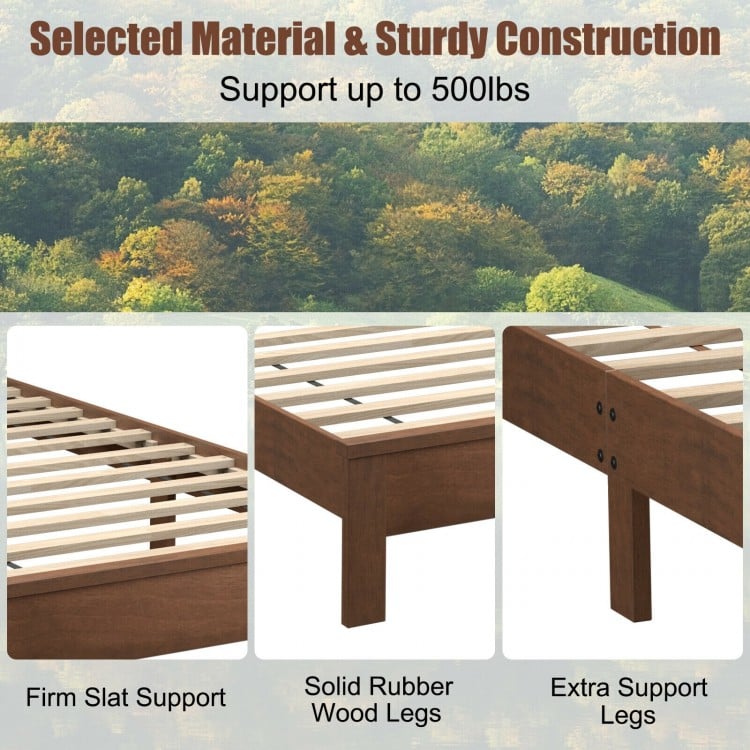 Twin Size Platform Bed Frame with Rubber Wood Leg-Walnut