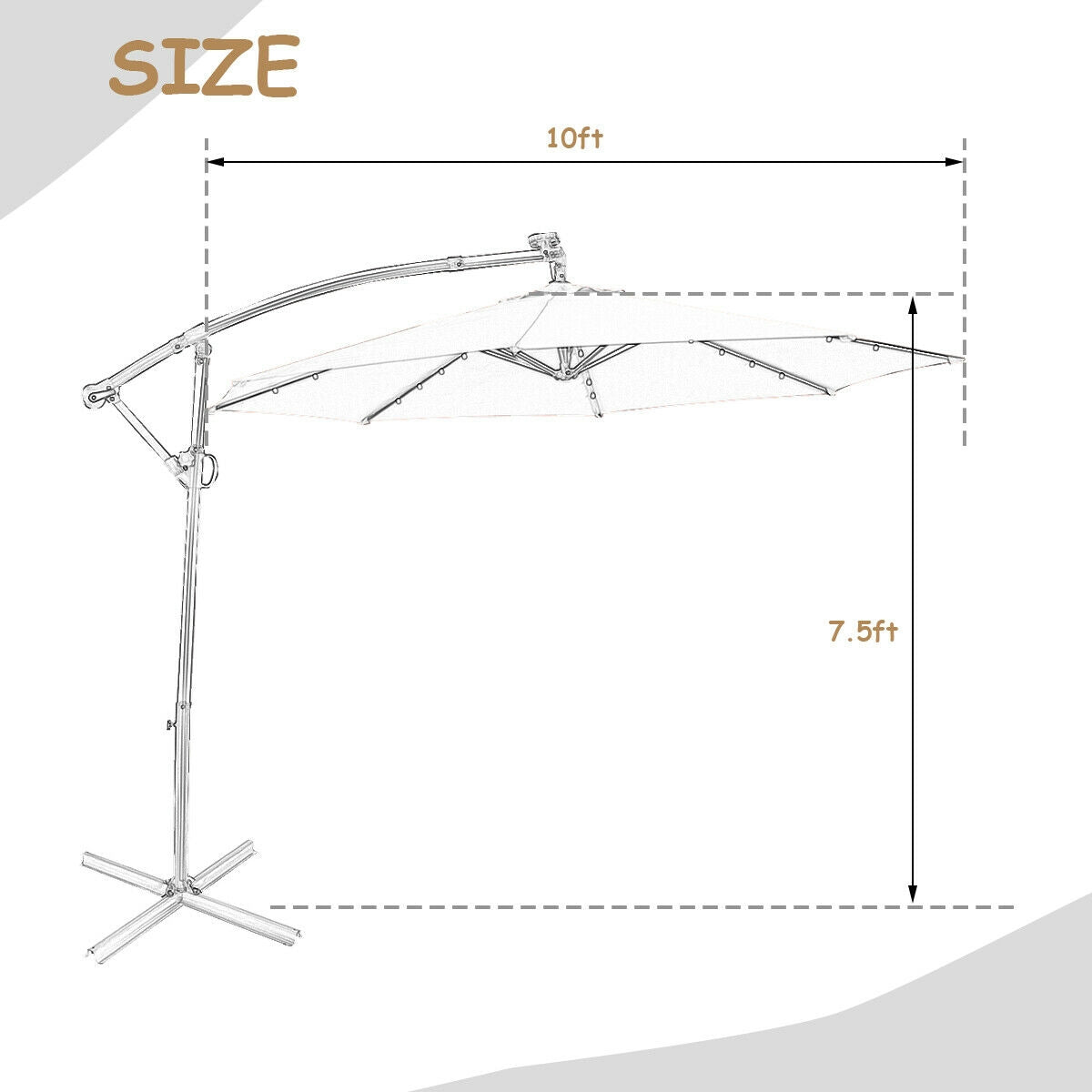 10 ft 360° Rotation Solar Powered LED Patio Offset Umbrella without Weight Base-BeigeÂ