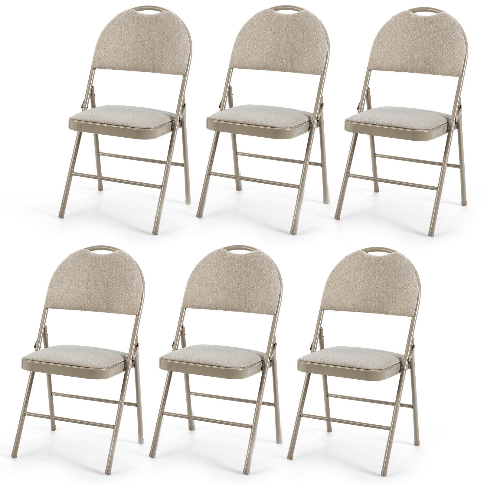 6 Pack Folding Chairs Portable Padded Office Kitchen Dining Chairs-BeigeÂ
