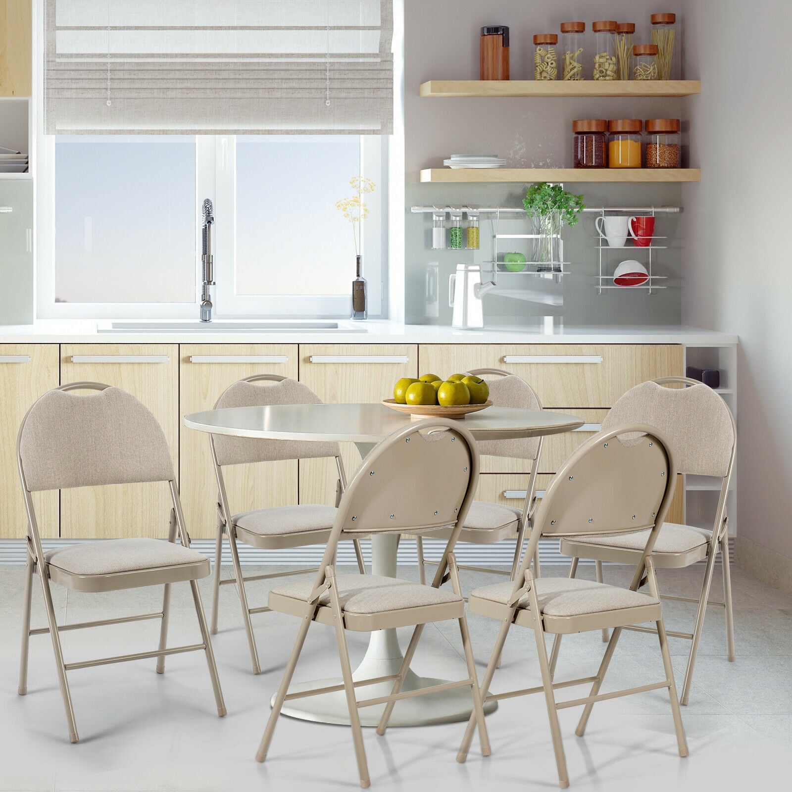 6 Pack Folding Chairs Portable Padded Office Kitchen Dining Chairs-BeigeÂ