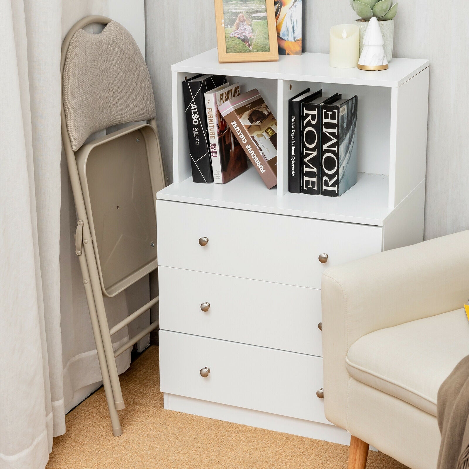 6 Pack Folding Chairs Portable Padded Office Kitchen Dining Chairs-BeigeÂ