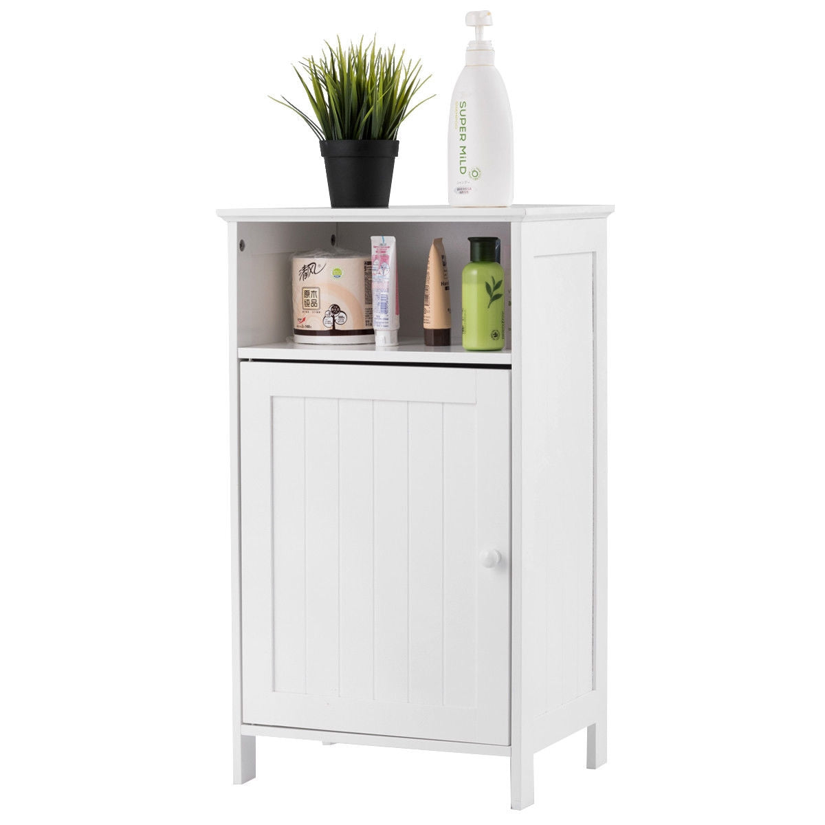 Bathroom Freestanding  Adjustable Shelf Floor Storage Cabinet-WhiteÂ