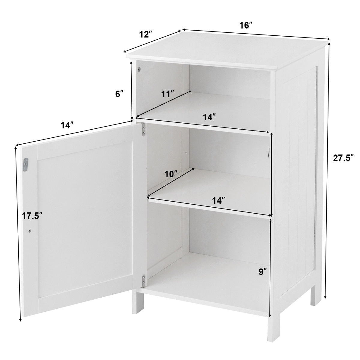 Bathroom Freestanding  Adjustable Shelf Floor Storage Cabinet-WhiteÂ