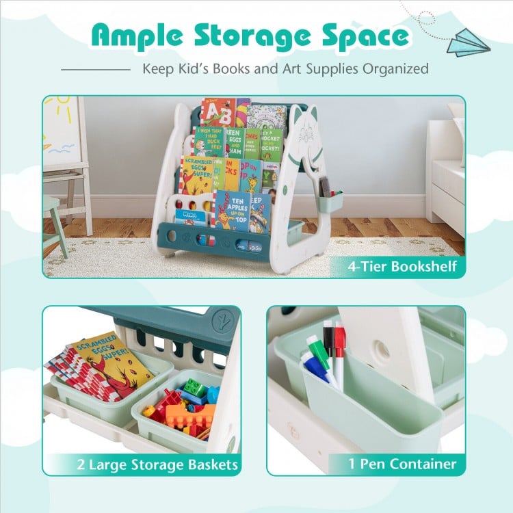 3-In-1 Double Sided Magnetic Dry-Erase Board with Stool and Flipped Writing Desktop-Green