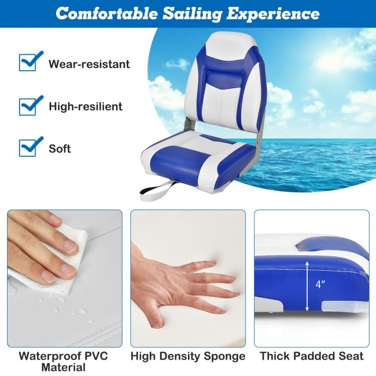 High Back Folding Boat Seats with Sponge Cushions and Flexible Hinges