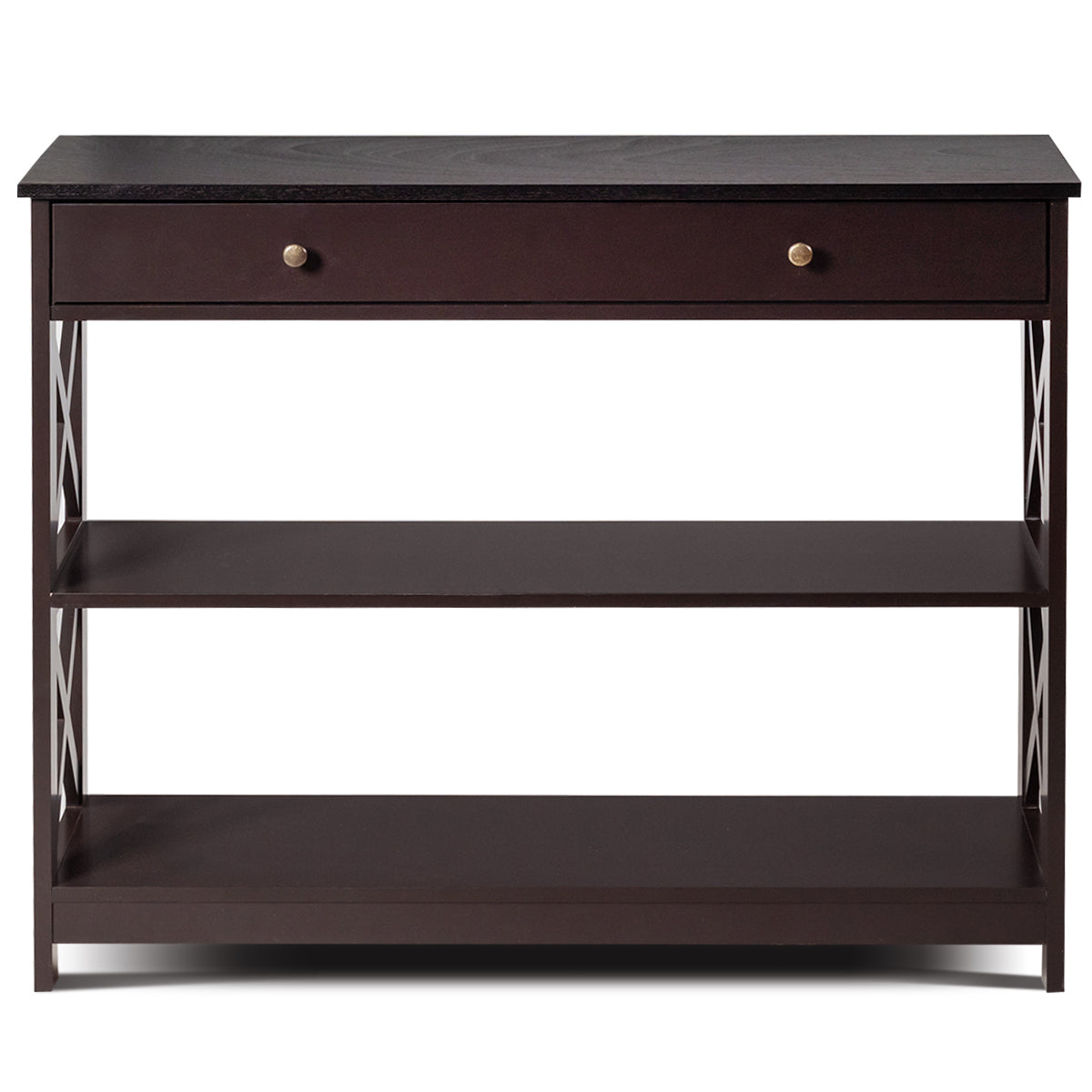 Console Table 3-Tier with Drawer and Storage Shelves-Dark BrownÂ