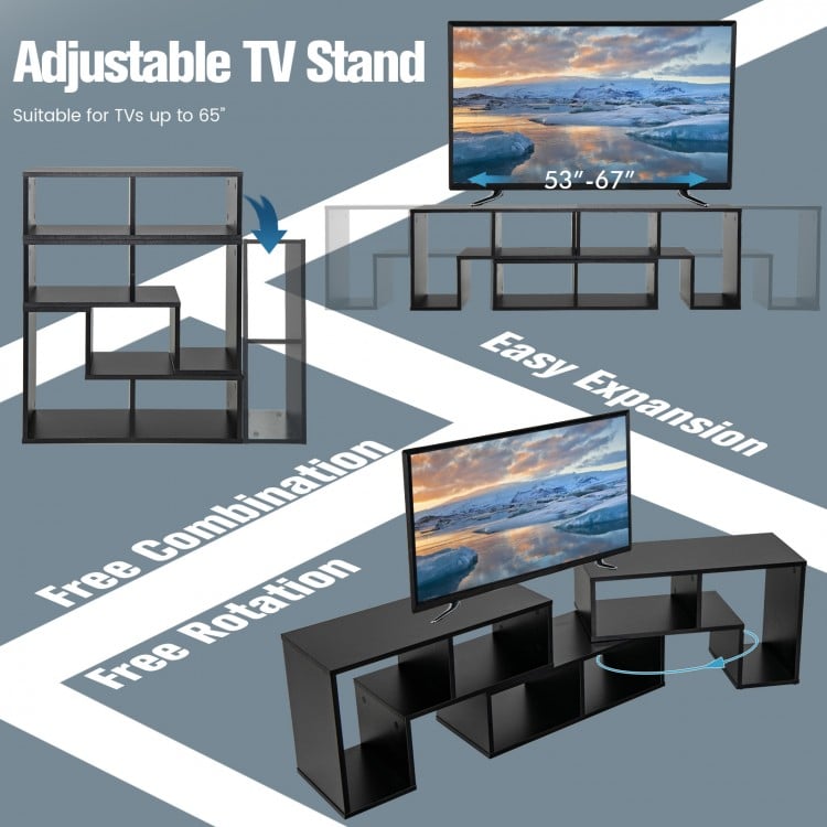 3 Pieces Adjustable TV Stand for TVs up to 65 Inch with Shelves-Mixed Black