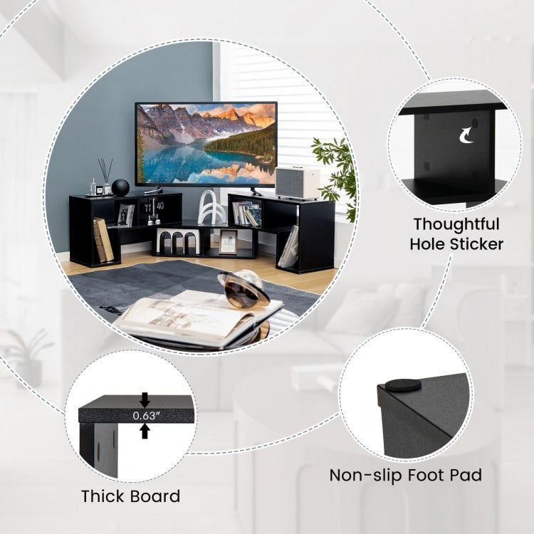 3 Pieces Adjustable TV Stand for TVs up to 65 Inch with Shelves-Mixed Black