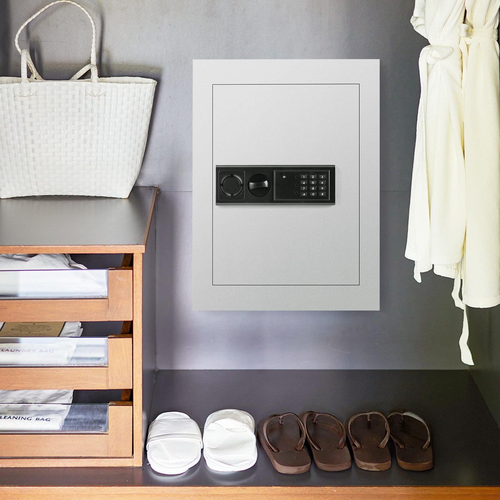 Digital Flat Recessed Wall Safe Security Lock Gun Cash Box-WhiteÂ