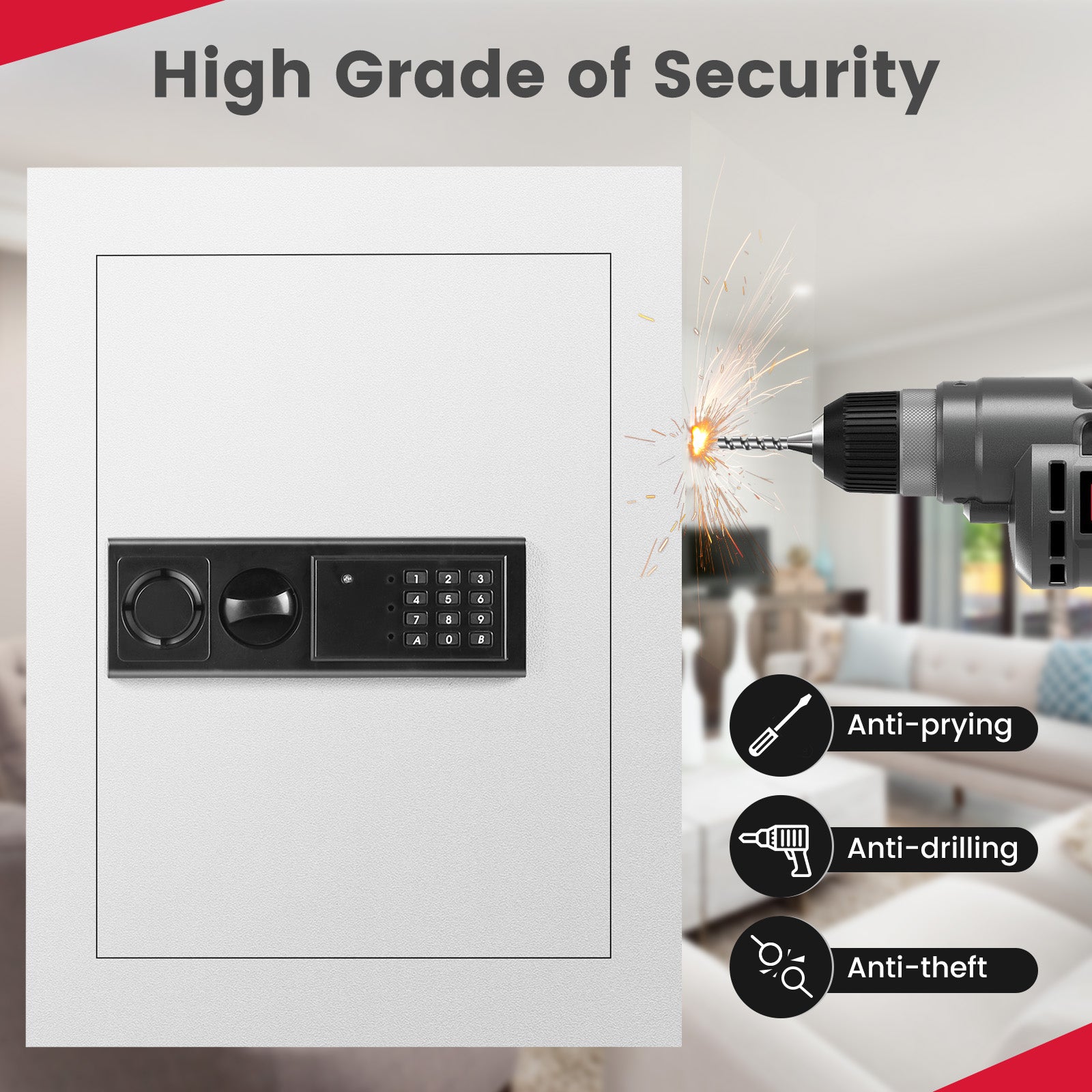 Digital Flat Recessed Wall Safe Security Lock Gun Cash Box-WhiteÂ