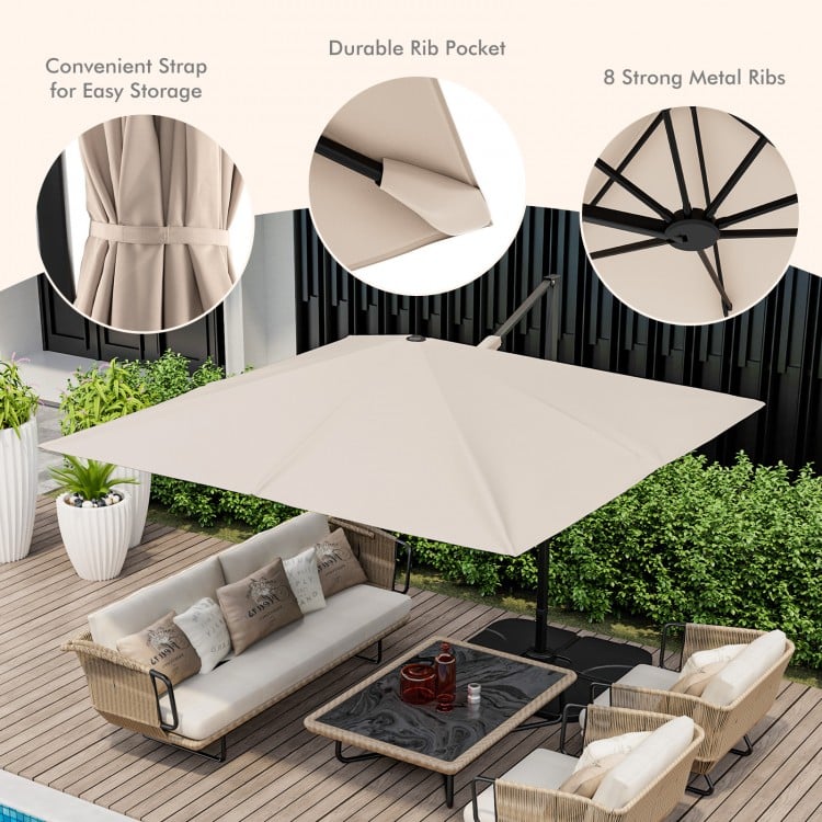 9.5 Feet Square Patio Cantilever Umbrella with 360° Rotation-Beige