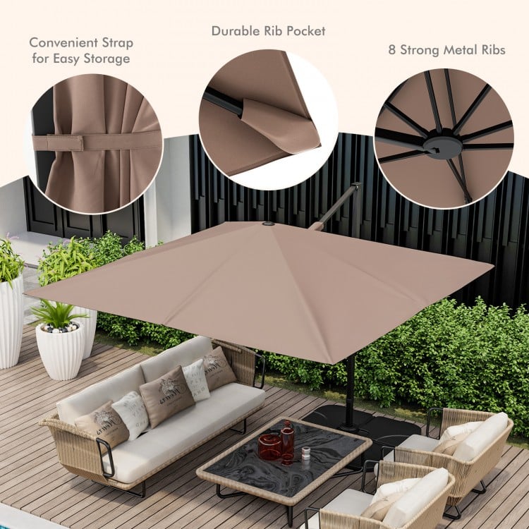9.5 Feet Square Patio Cantilever Umbrella with 360° Rotation-Coffee