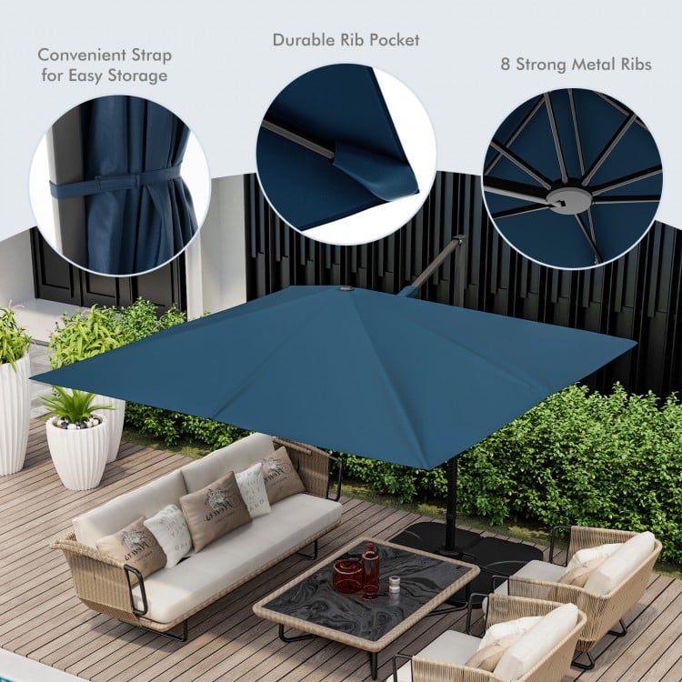 9.5 Feet Square Patio Cantilever Umbrella with 360° Rotation-Navy