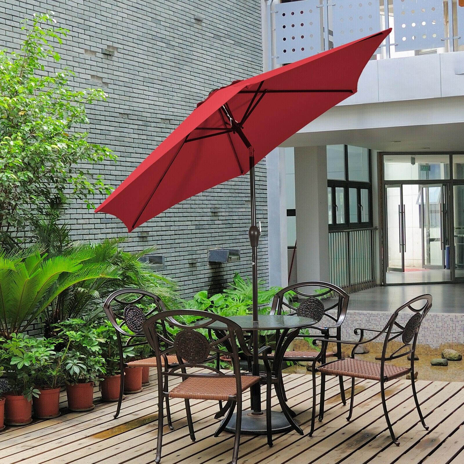 9FT Patio Umbrella Patio Market Steel Tilt W/ Crank Outdoor Yard Garden-BurgundyÂ