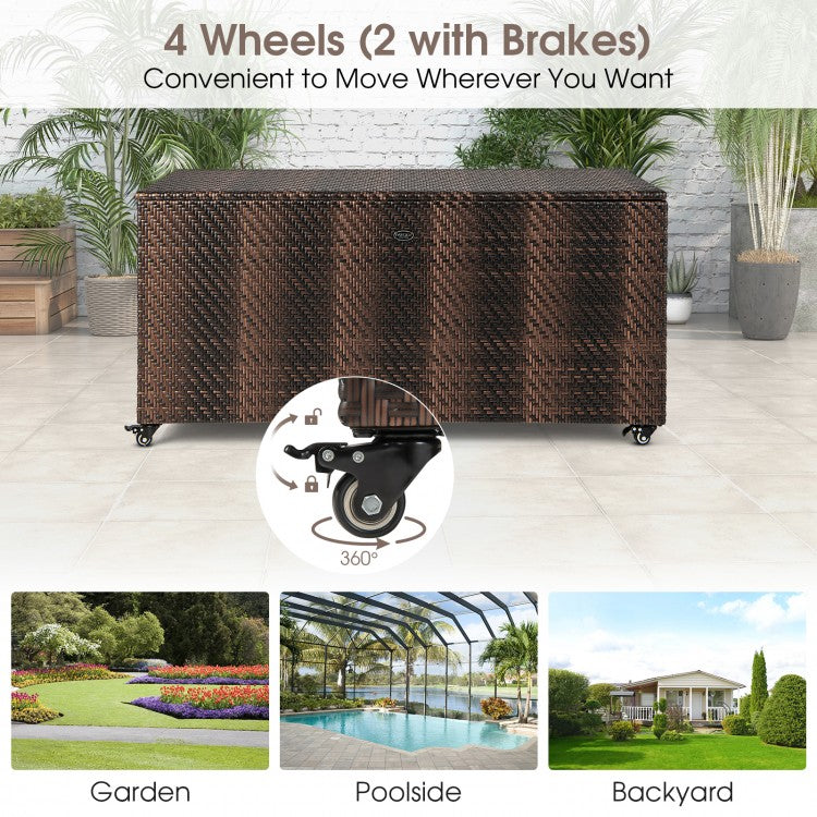 96 Gallon PE Wicker Outdoor Storage Box with 4 Wheels