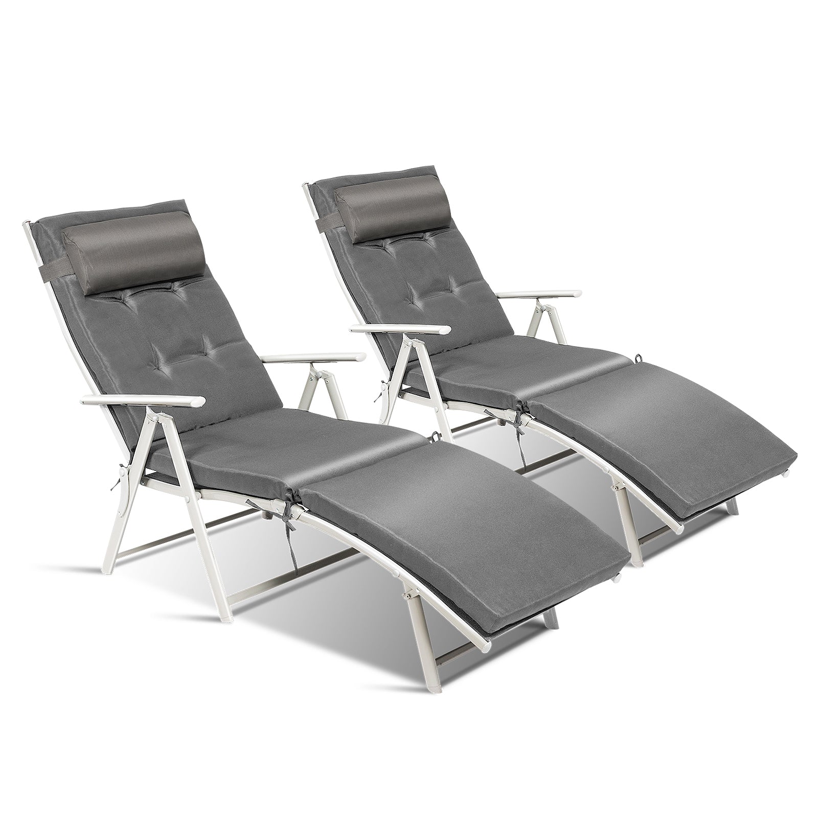 Adjustable Outdoor Lightweight Folding Chaise Lounge Chair with Pillow-GrayÂ