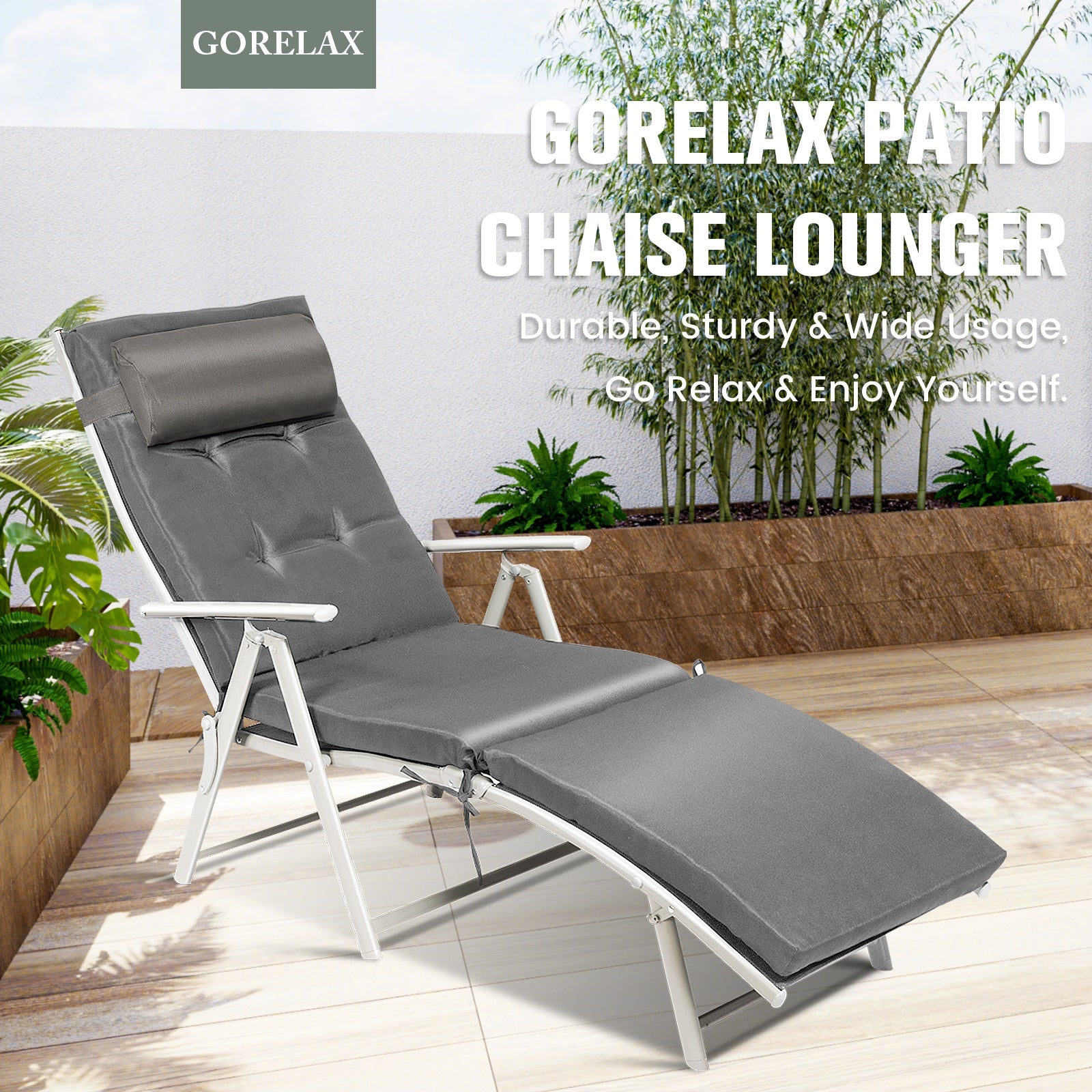 Adjustable Outdoor Lightweight Folding Chaise Lounge Chair with Pillow-GrayÂ