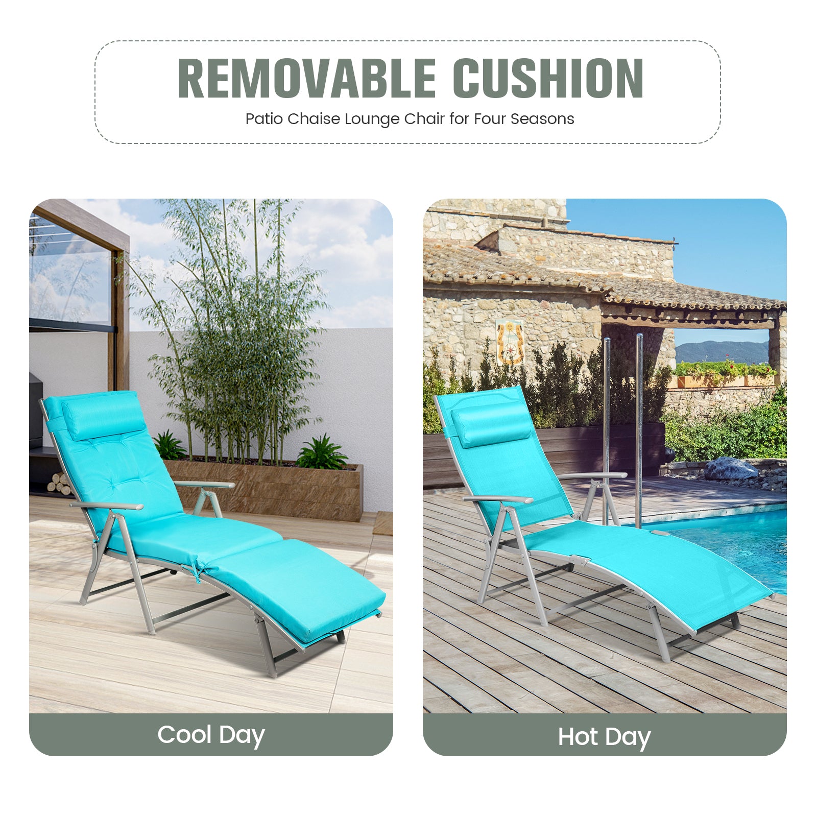 Adjustable Outdoor Lightweight Folding Chaise Lounge Chair with Pillow-BlueÂ