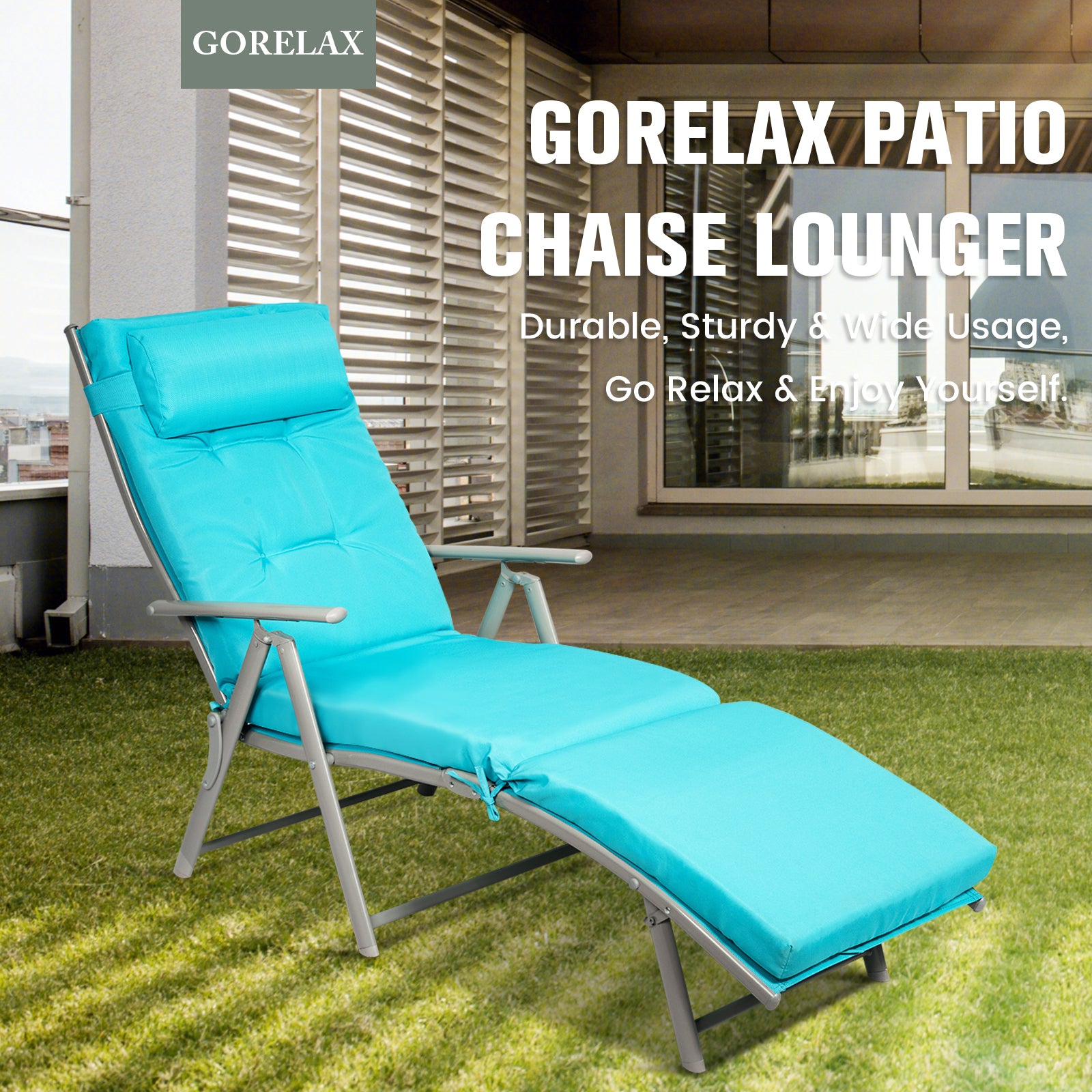 Adjustable Outdoor Lightweight Folding Chaise Lounge Chair with Pillow-BlueÂ