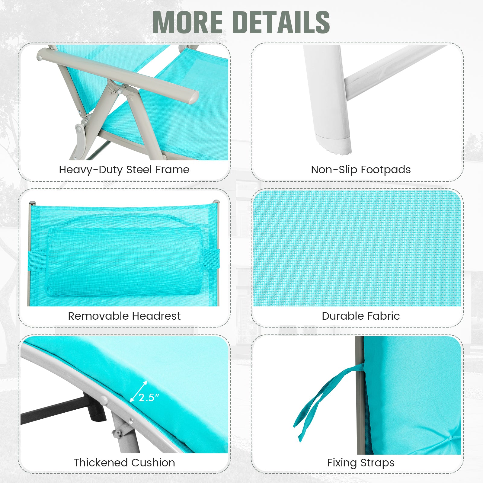 Adjustable Outdoor Lightweight Folding Chaise Lounge Chair with Pillow-BlueÂ