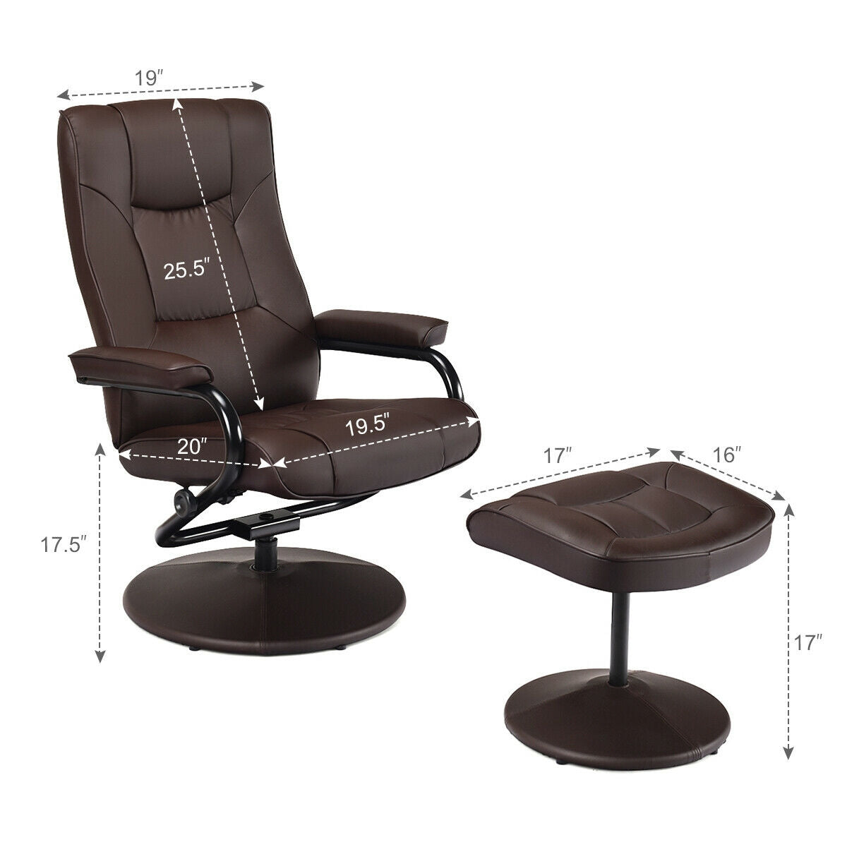 Swivel Lounge Chair Recliner with Ottoman-BrownÂ