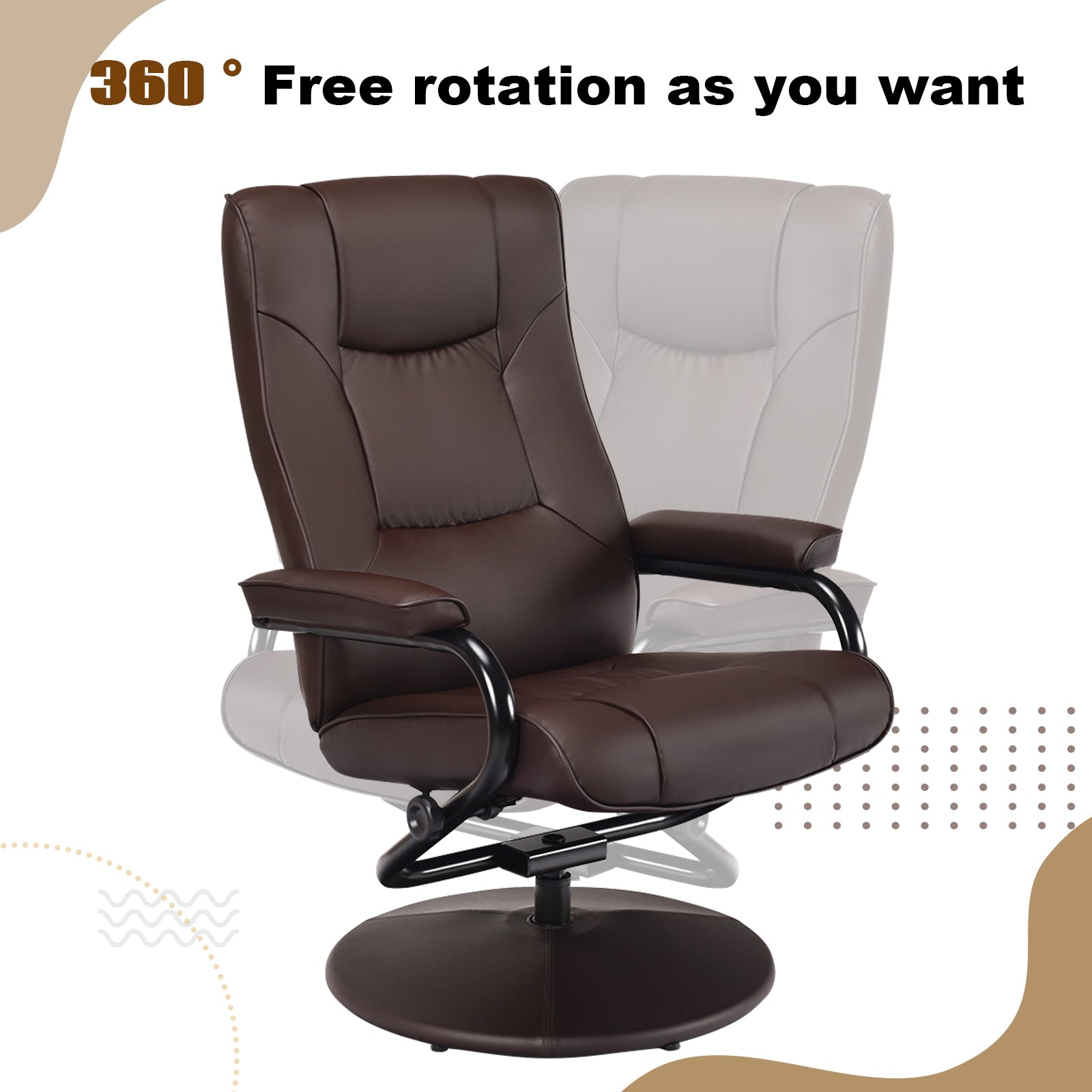 Swivel Lounge Chair Recliner with Ottoman-BrownÂ