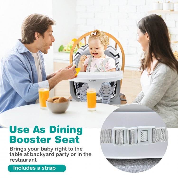 6-in-1 Convertible Baby High Chair with Adjustable Removable Tray-Gray & White