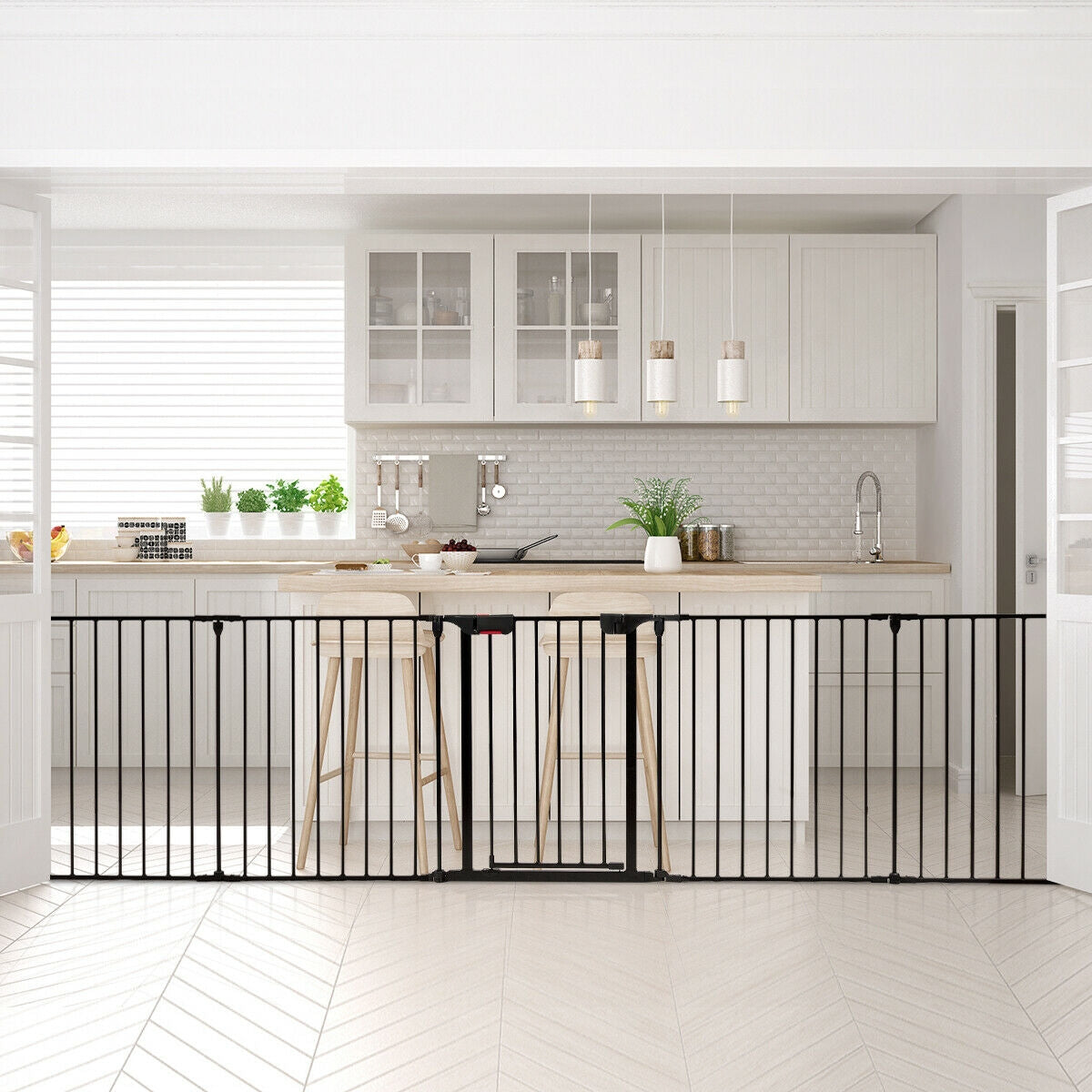 115 Inch Length 5 Panel Adjustable Wide Fireplace Fence-BlackÂ