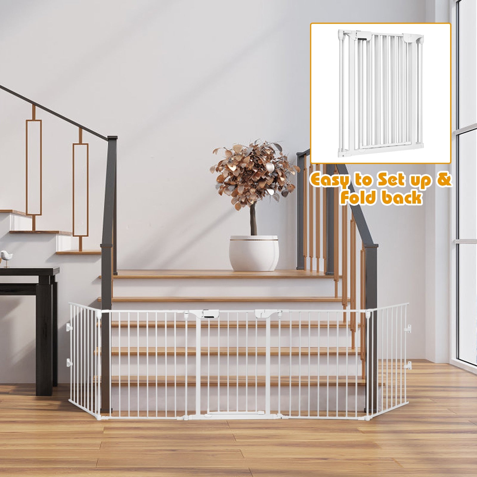 115 Inch Length 5 Panel Adjustable Wide Fireplace Fence-WhiteÂ