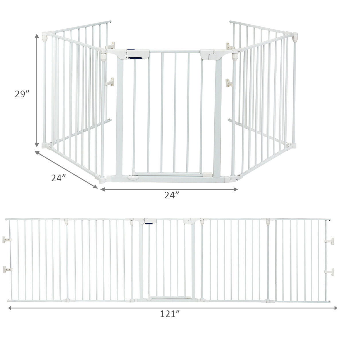115 Inch Length 5 Panel Adjustable Wide Fireplace Fence-WhiteÂ